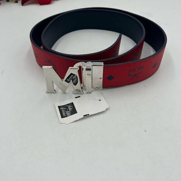 Men’s MCM monogram, red leather reversible belt size 50 can be made smaller - Picture 2 of 8
